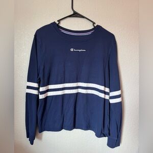 Champion Dark Blue Crewneck with White Stripes